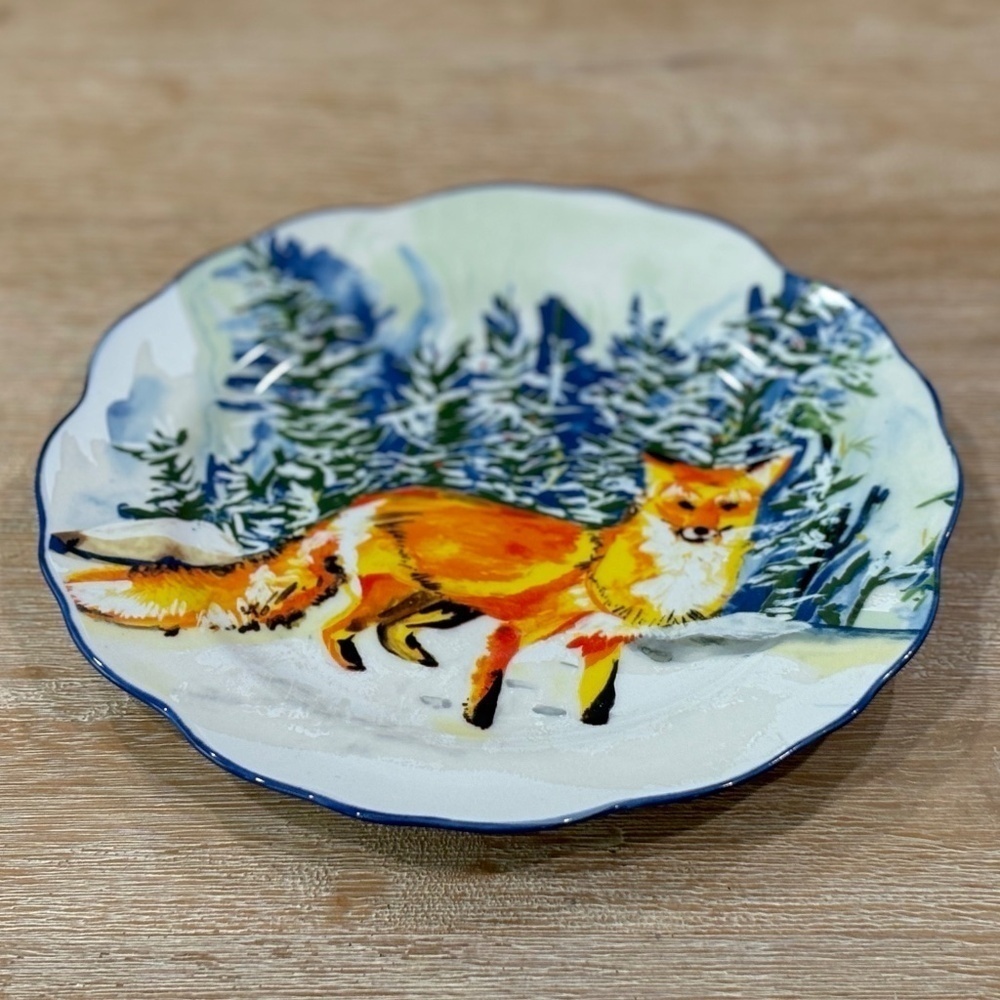 NWOT Anthropologie Voutsa Winterland Dessert Plate, Fox, Out of Stock - Picture 2 of 6